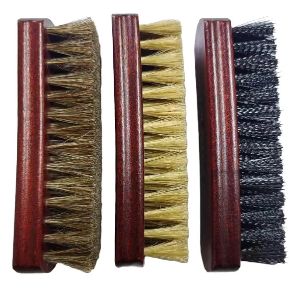 

Shoe Cleaning Brush Set of 3 Brushes with Horsehair, Boar and Nylon Bristles, 6\ Concaved Handle for Premium Grip, Wooden Sne