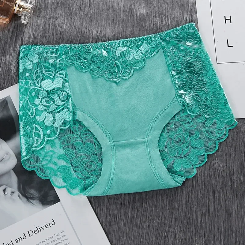 Women\'s Cotton Underwear Panties Sexy Lace Mid-Waist Hollow Female Briefs Hip Lift Underpants For Lady Plus Size Lingerie