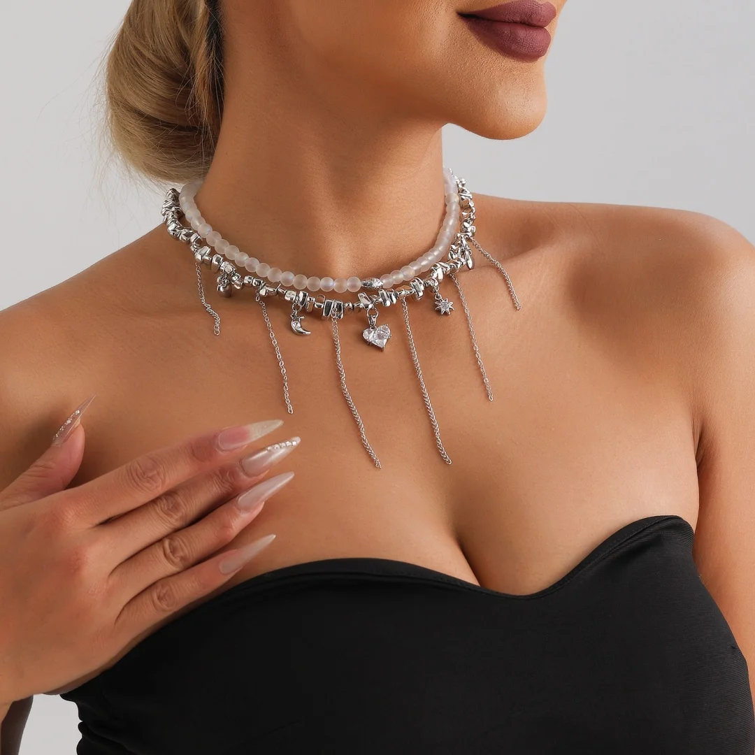 

DUTRIEUX Y2K Irregular Stone Necklace For Women Elegant Tassels Heart Pendant Choker Aesthetic Party Jewelry Accessory Gift 2025