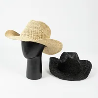 USPOP New Spring Summer Fashion Casual Simple Crochet Raffia Cowboy Hat with Curled Brim Outdoor Sun Protection Straw Hat - Image 3