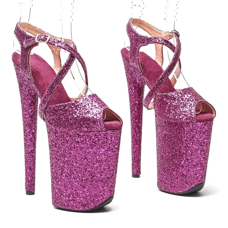 Laijianjinxia novo 23cm/9 polegadas glitter superior sexy exótico plataforma de salto alto sandálias festa pólo sapatos de dança 068