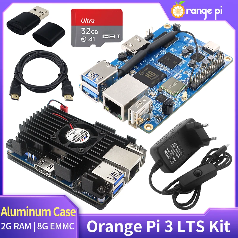 Orange Pi 3ลิตร AllWinner H6 2G RAM 8G EMMC Flash WiFi BT 5.0อุปกรณ์เสริมอะลูมินัมอัลลอยกรณี Run android 9.0 Ubuntu Debian OS