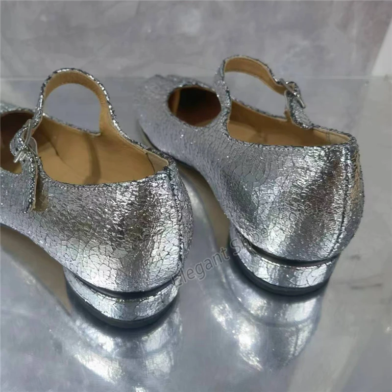 Split Teen Damesschoenen Bling Zilver Lage Hak Pumps Nieuwigheid Effen Kleur Casual Schoenen Zomer Hoge Kwaliteit Lederen Mary Jane Schoenen