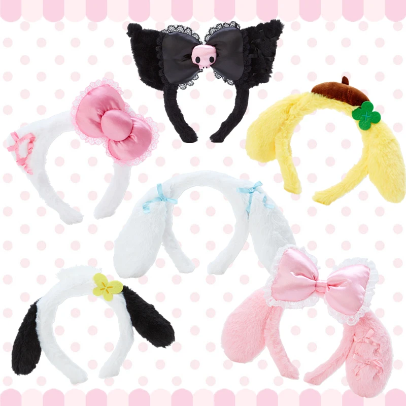 Original Sanrio Cartoon Plush Hair Bands Hair Band Hellokittys Cinnamoroll Mymelody Pochacco Kuromi Headbands Anime Toy for Girl