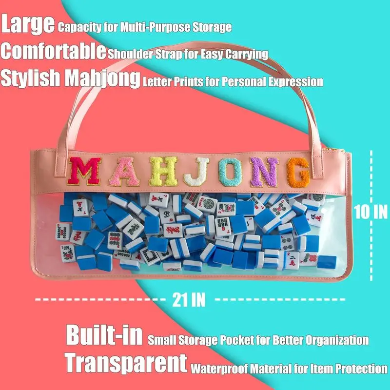 Nylon embroidered letter mahjong bag, large capacity, waterproofPVCLarge-capacity toiletry storage