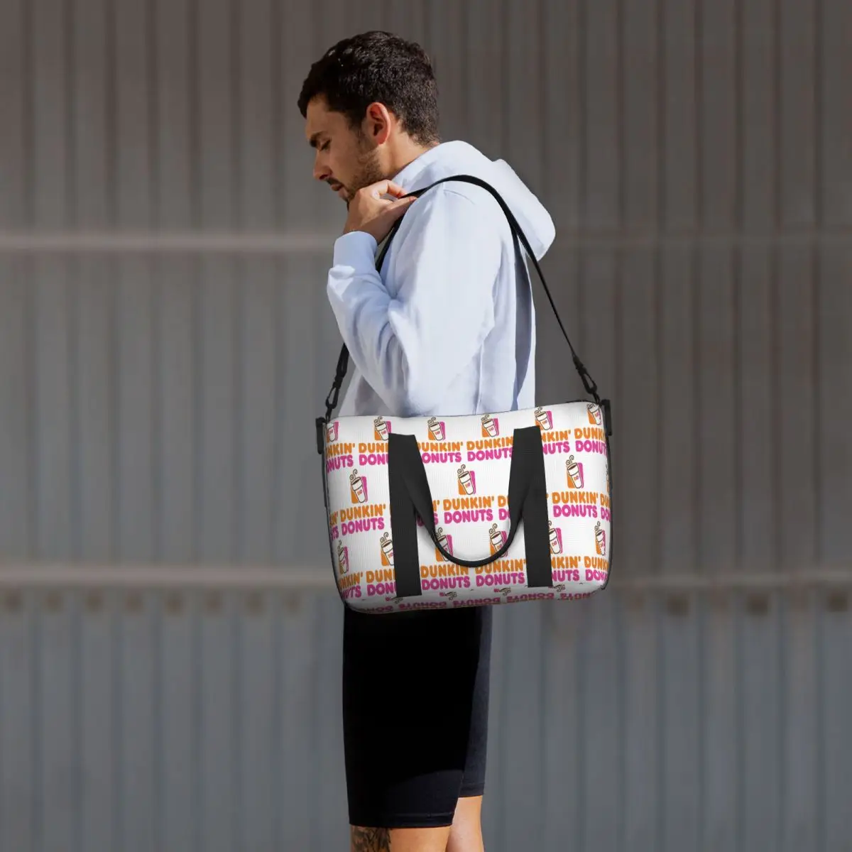 Custom Dunkin Donuts Beach Travel Bag Large Capacity Tote Bags for Gym Sport Women Shopping Duffle Shoulder Bag view 4