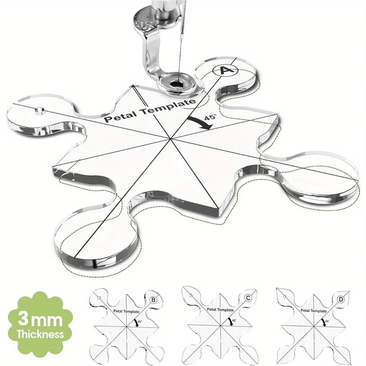 4-piece set of sewing templates, mobile sewing templates - acrylic rulers for industrial and household sewing machines