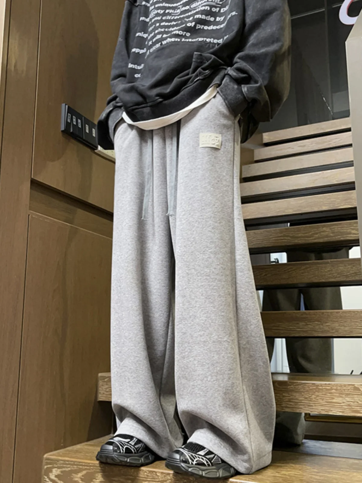 

Men's Fce Lined Spor Pants Autumn Winter Drapey Warm Loose Wide Leg Trousers Cleanfit High End Feeling Youthful Trendy