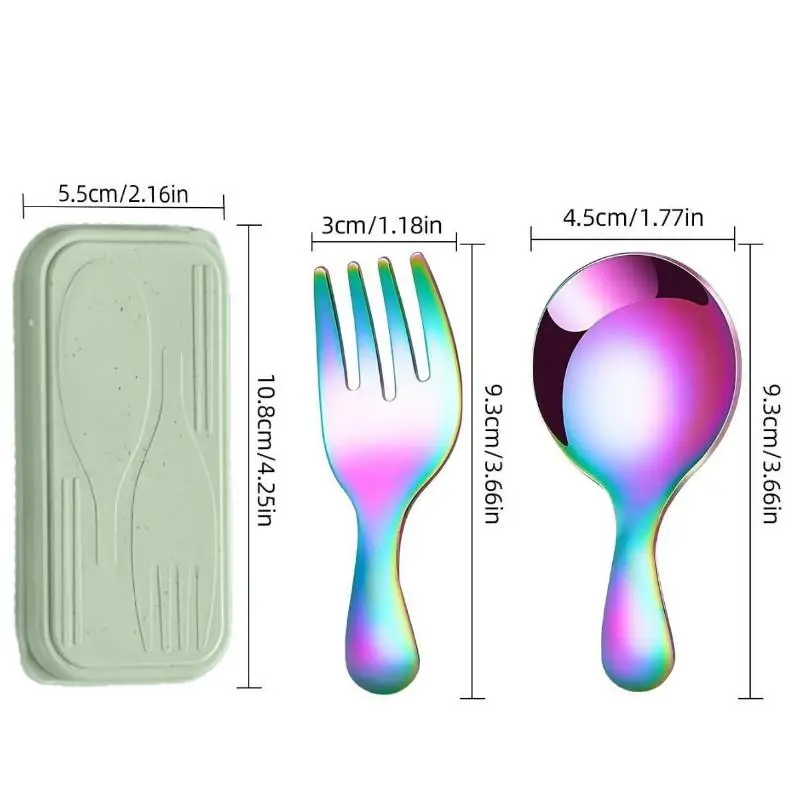 Przenośne sztućce ze stali nierdzewnej z krótkim uchwytem, łyżka i widelec, mini sztućce dla studentów, do deserów, owoców, na wędrówki, do gotowania na kempingu.
