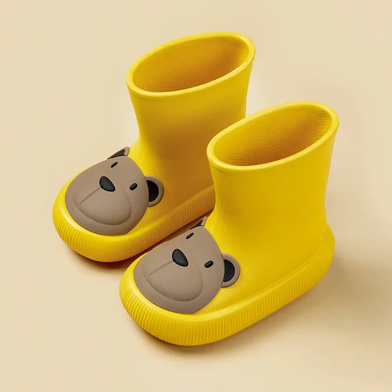 Children\'s Rain Cartoon Boots Waterproof Non-Slip Rubber Shoe Cute Bear Rabbit Shoes for Boys Girls EVA Middle Tube Water Shoes