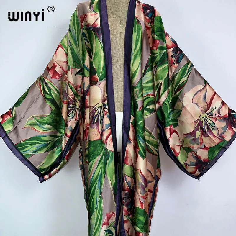 WINYI kimono boho print boho kaftans beach wear cover-ups Elegant Cardigan sexy Holiday maxi beach outfits for women vestidos