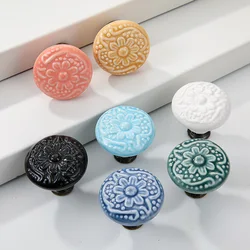 1x Retro Vintage Round Ceramic Drawer Knob Cabinet Handle Cupboard Door Pull kid room Decor blossom Relief Handle Knobs