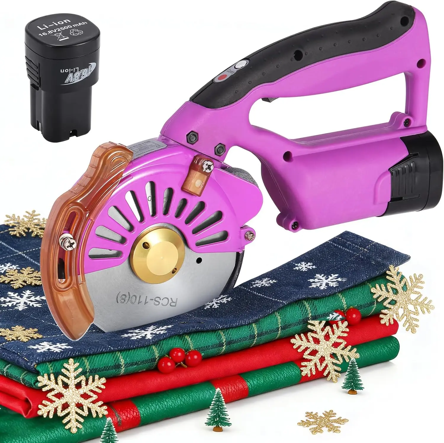 

Electric Fabric Rotary Cutter with 2x14.8V Battery Speed Adjustable Scissor 100mm/4inch [Suitable For Heavy-Duty Fabric Cut] Rou