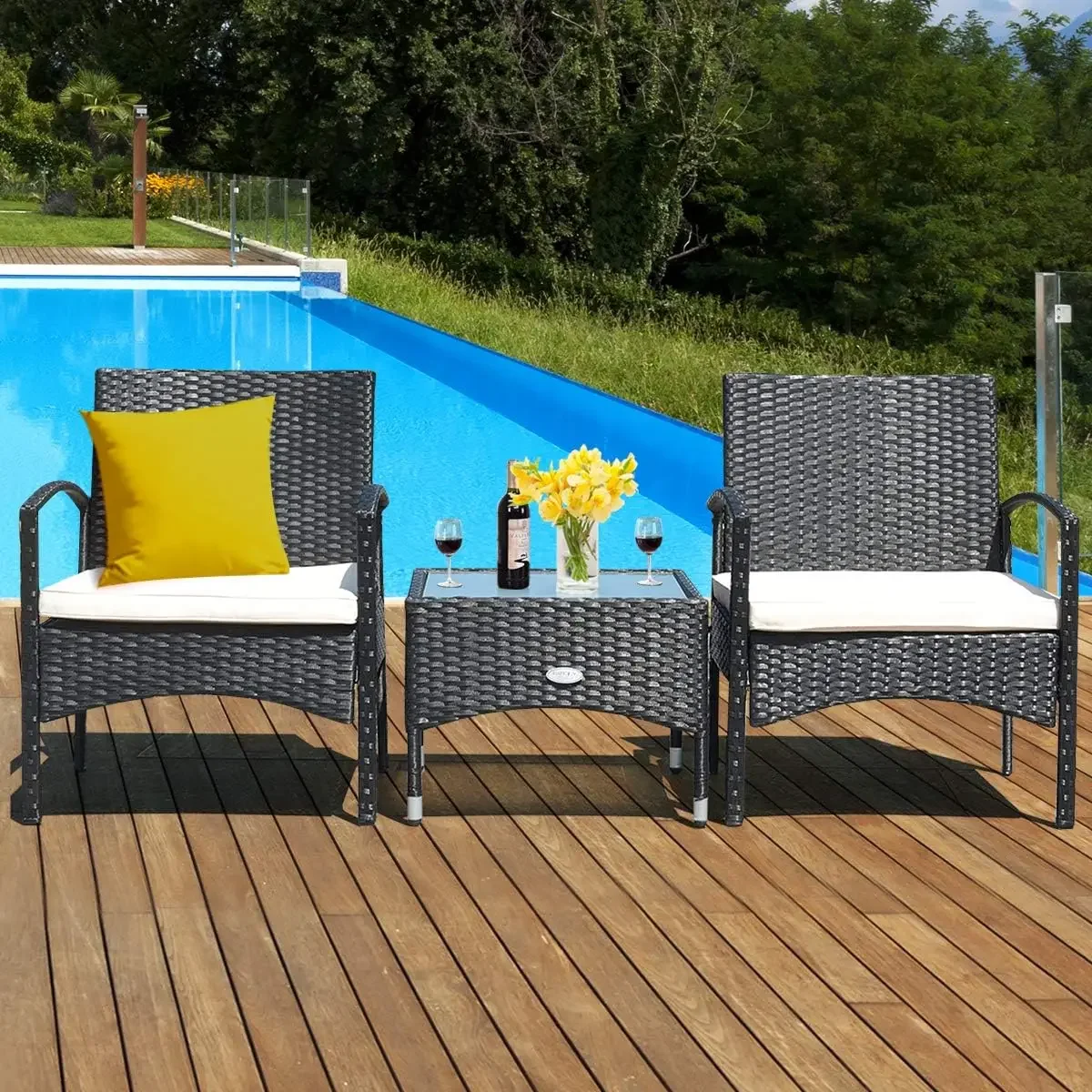 Ensemble de meubles en rotin avec table basse, chaise à haute charge, ensembles de conversation pour jardin, 3 pièces