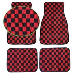 4PCS JDM Racing Carpet Floor Mat Dadu Dice Car Floor Mat Accessories Classical Anti-Slip Checkered Print Floor Foot Pad Mats