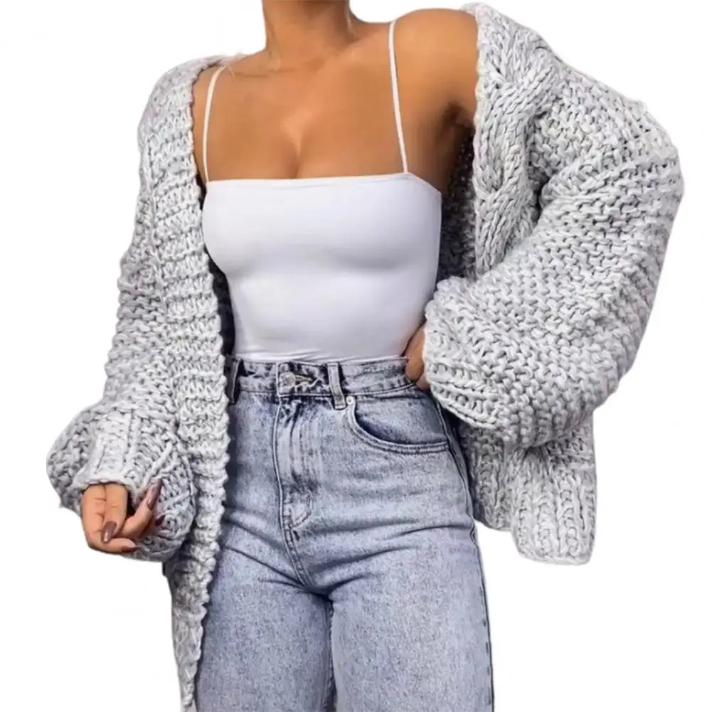 4 Farben Damen einfarbig Pullover Strickjacke Mantel haut freundliche Freizeit Laterne Ärmel lose gestrickte Strickjacke Mantel für Büro