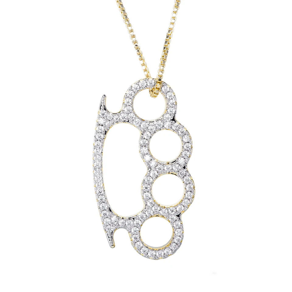 

VANAXIN Hip Hop Knuckle Pendant Tiger Finger Necklace Full Micro Pave CZ Unisex Street Style Bling Jewelry for Men Women