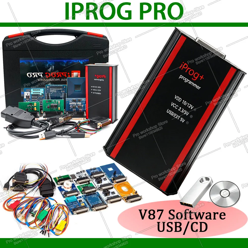 IPROG Pro V87 Full Set ECU Programmer Iprog+ Airbag IMMO Car Radio Reset Dashboard K+-M Auto ECU Key Programmer Tool Adapters
