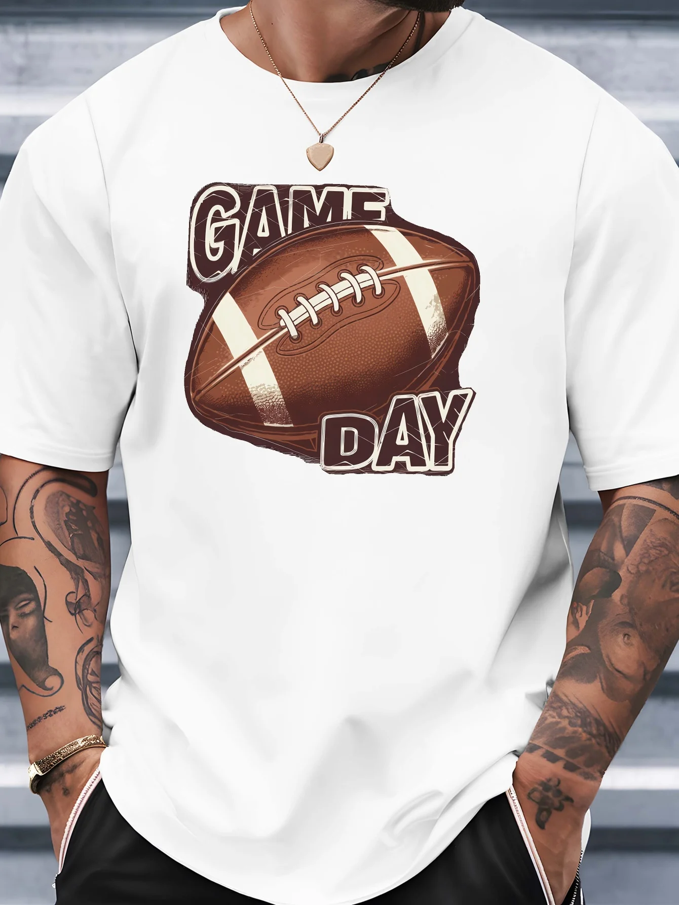 Game Day Football Print Mens Crew Neck T Shirt Vintage Rugby Ball Sport Graphic Short Sleeve Casual Cotton Trendy Street Tees