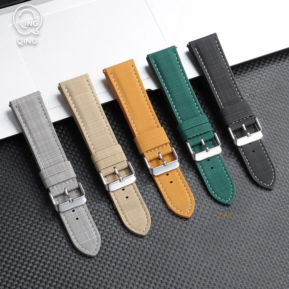 18mm 20mm 22mm for Samsung Galaxy Watch 7/6/5 Bands Plaid Pattern Cowhide Watch Straps Sports Waterproof Bracelets Quick Release