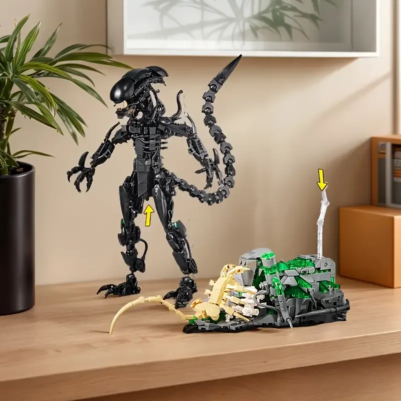 

958 cool alien glowing building block 3D model with movable head, tail, hands and feet, detachable scorpion base decoration ornament