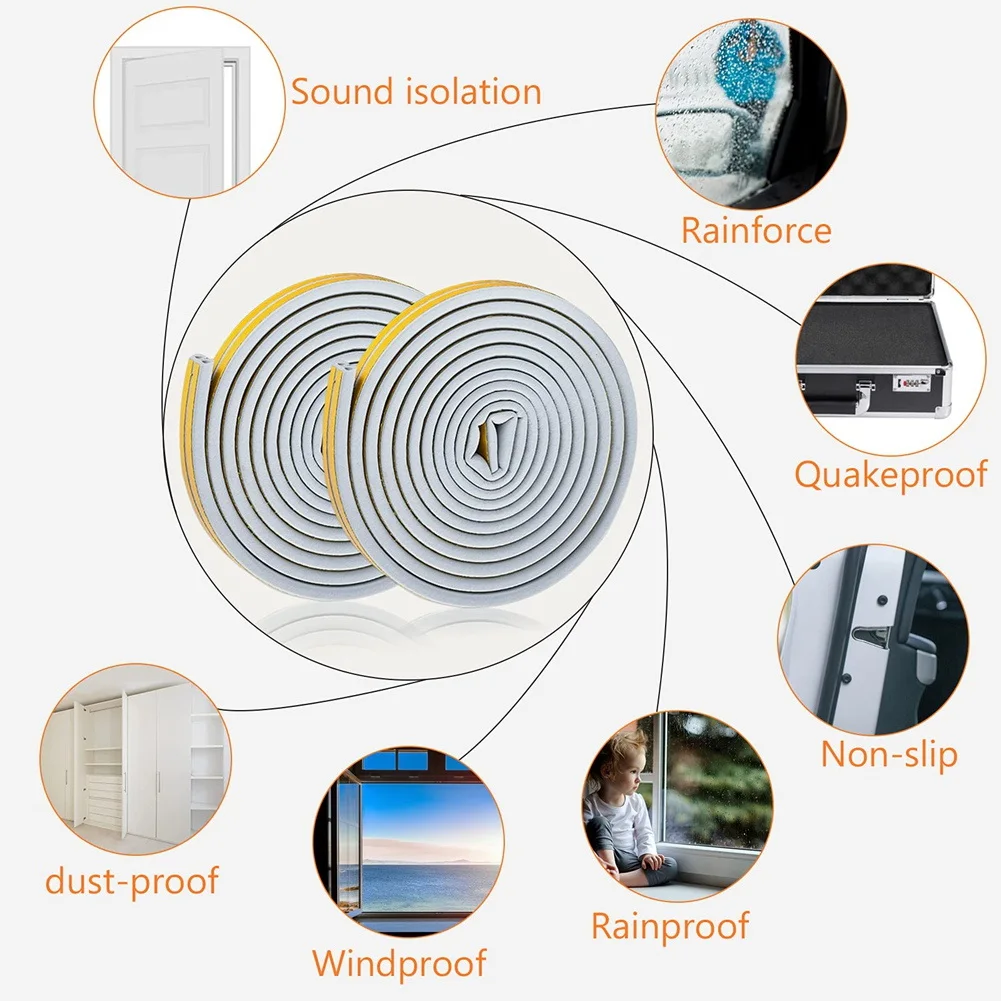 AT16 2 Rolls 10 M Draft Excluder for Doors and ,Draught Excluder Tape Rubber Seal Foam Tape Car Stickers Sealing Grey