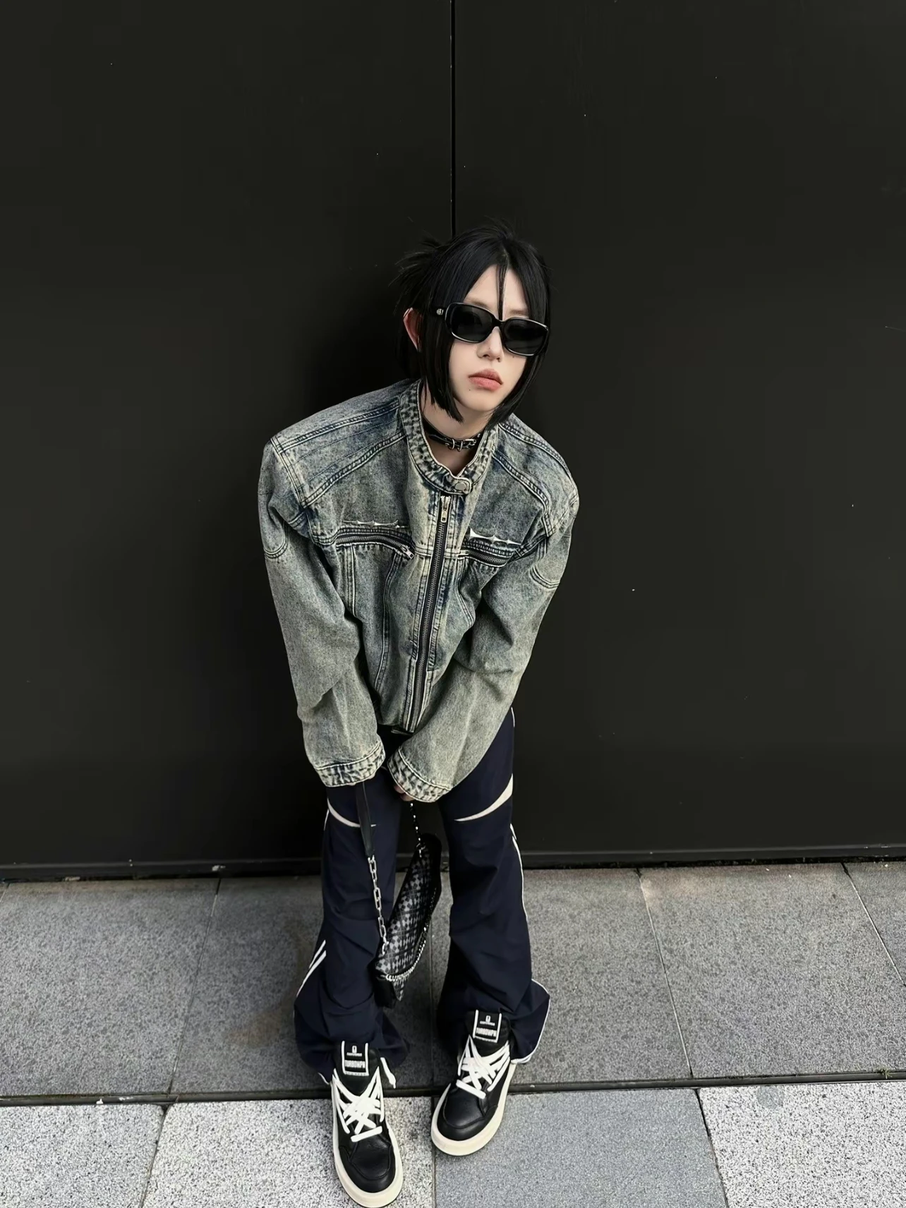 

Waed Metal Decorated oulder Pad ort Sle No Collar Jeans Jaet ex Trendy Design Spring Autumn Loose Fit Youth ...