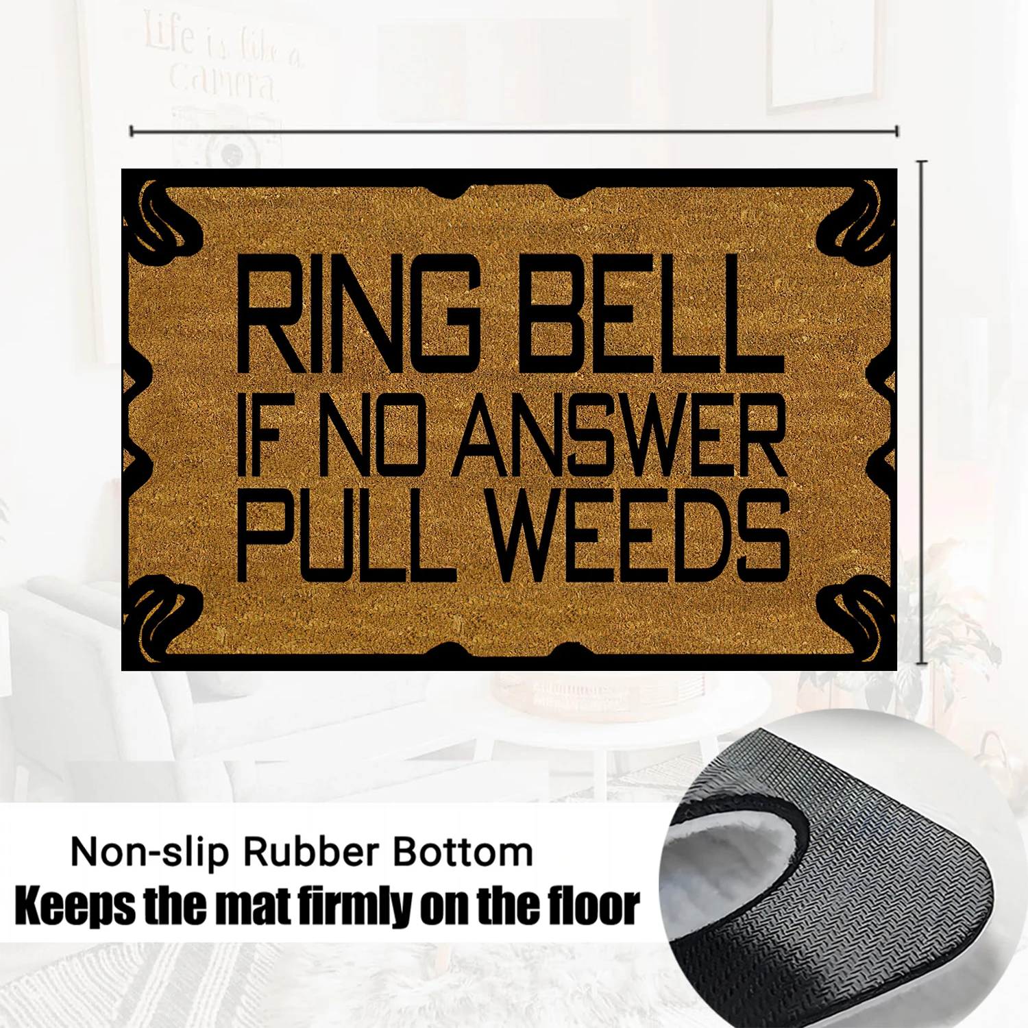 Ring Bell If No Answer Pull Weeds Door Mat,Non-Slip Rubber Floor Mat, Housewarming Welcome Mat for Outdoor Entryway, Kitchen Rug