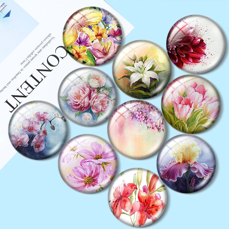 

Bunch of Tulips ' Floral Glossy Large Disk Metal Art 10pcs25mm/30mm Round photo glass cabochon demo flat back Making findings