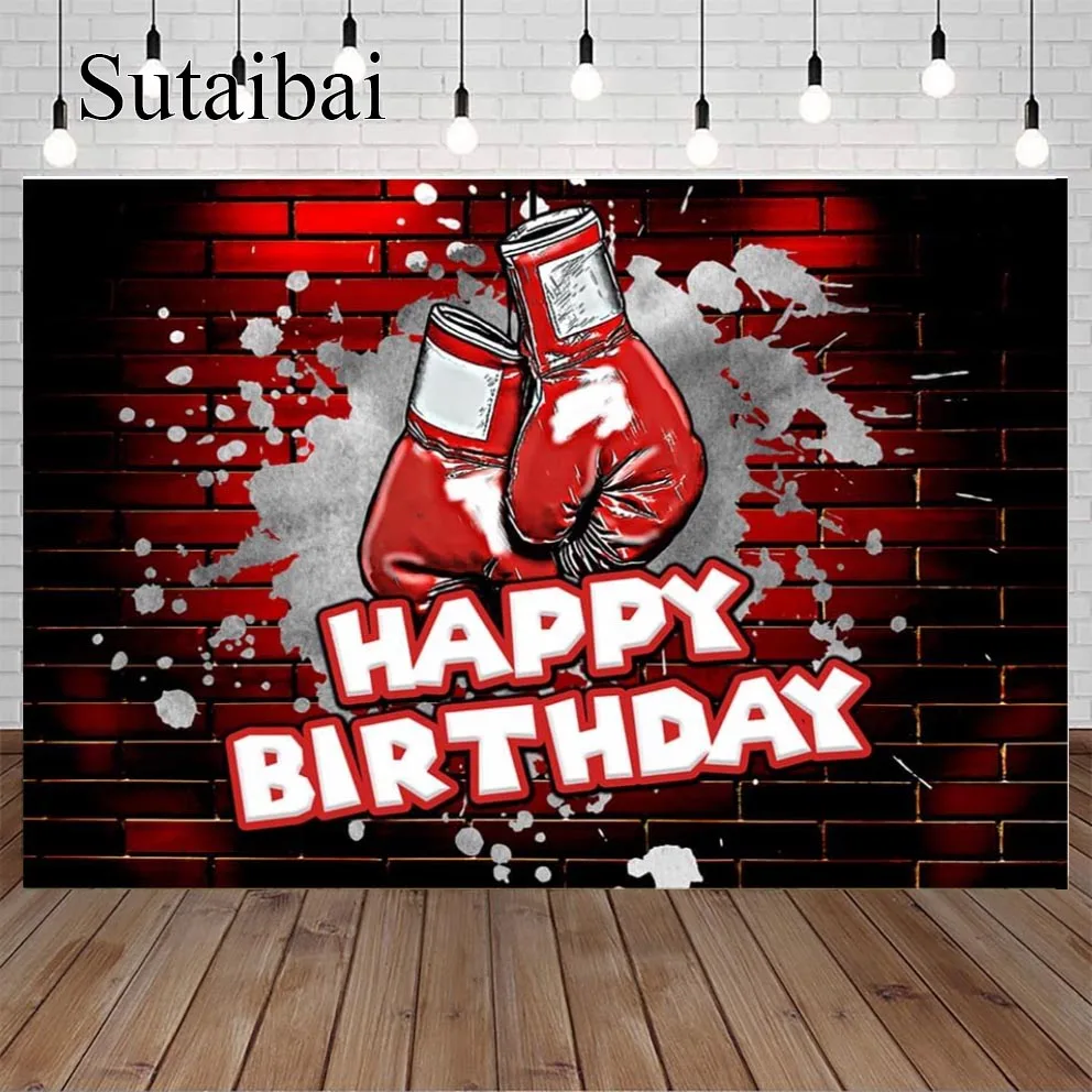 Boxing-Themed Happy Birthday Backdrop for Boys Red Birthday Party Fight Sports Competition Boxing Ring Photography Background