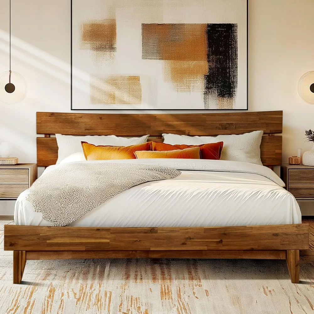 

Wooden Bed Frame with Headboard, King Size Bed Frame, 800 lbs Capacity Wood Bed Compatible with All Mattress Types