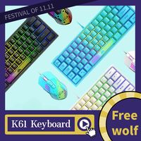 Free Wolf K61 Wired Keyboard RGB Ergonomic Gaming Keyboard 62 Keys Portable Laptop Desktop Computer 61 Mini Keyboard PC Tablet