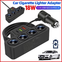 Car Cigarette Lighter Adapter QC3.0+PD 3.1A 12V-24V 3 USB Ports Socket 4-Socket Car Cigarette Lighter Fast Charger Splitter Plug