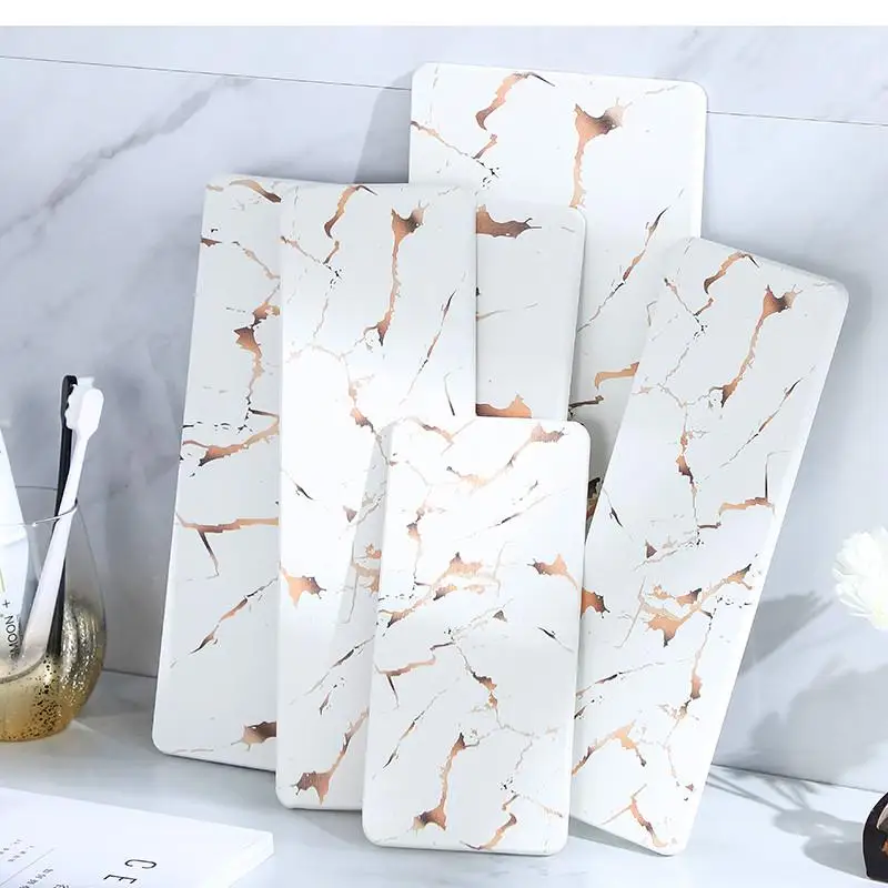 Diatom mud absorbent pad imitation marble gold pattern storage tray household bathroom vanity toothbrush kitchen products