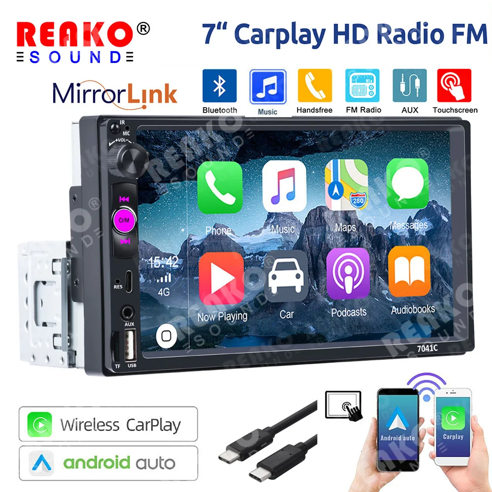 

REAKOSOUND 1 Din 7“ Car Radio Multimedia MP5 Player FM BT MirrorLink Universal Stereo 1Din Autoradio Android Auto Carplay USB