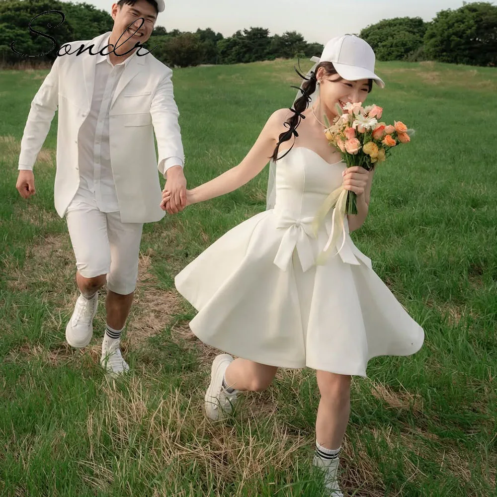 

Sondr Mini Wedding Dresses Korean Customized Strapless Outdoor Short Bow Wedding Reception Dresses Evening Party Dresses