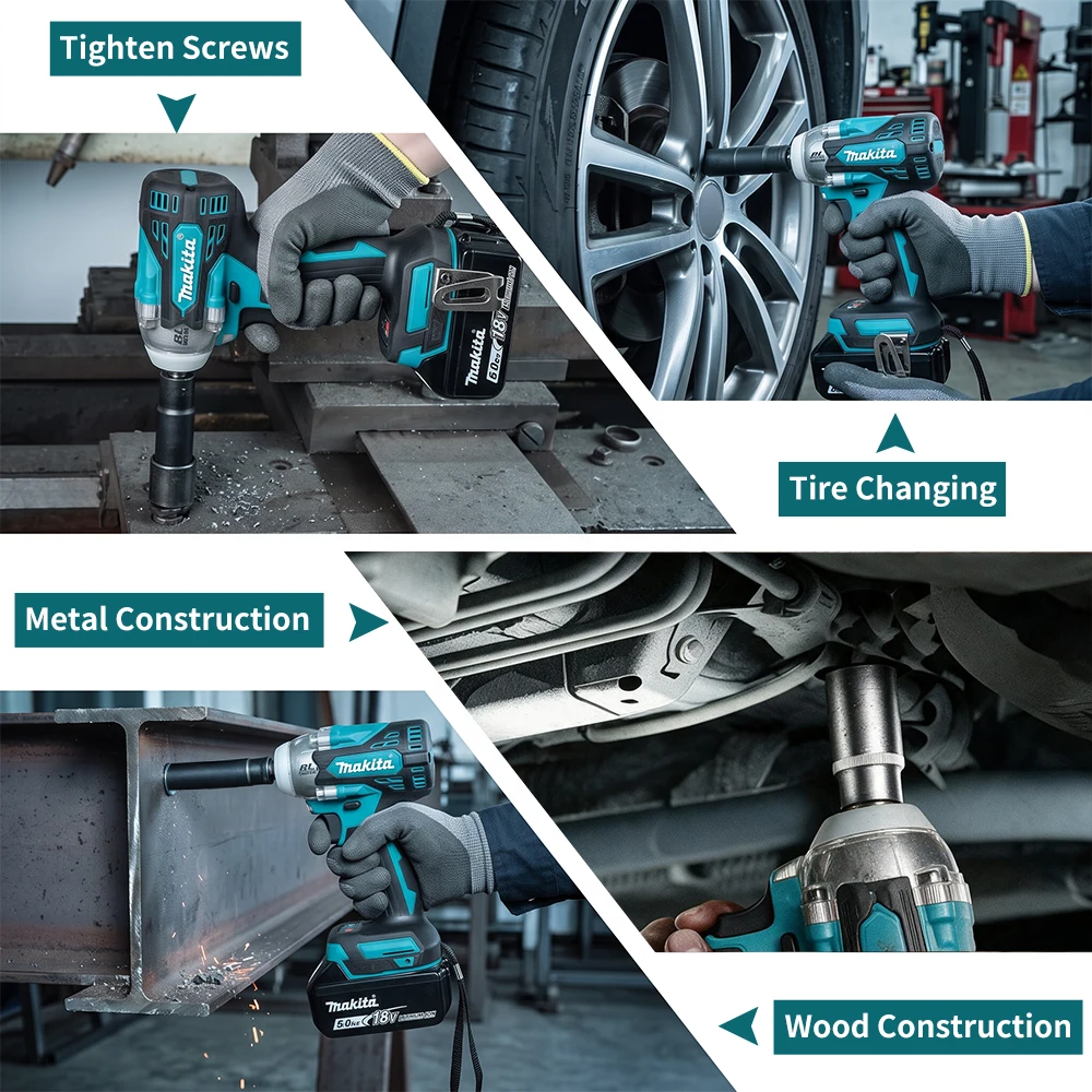 For Makita 18v Battery Pins Brushless Cordless DTW300 Impact Wrench,4‑Mode Adjustable LED Light Forward Reverse Electric Wrench