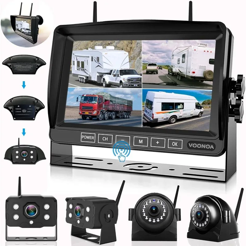 

1080P Wireless RV Camera System, IP69 Waterproof Night Vision Backup Camera Side Rear View Camera with 7 Inch HD Monitor