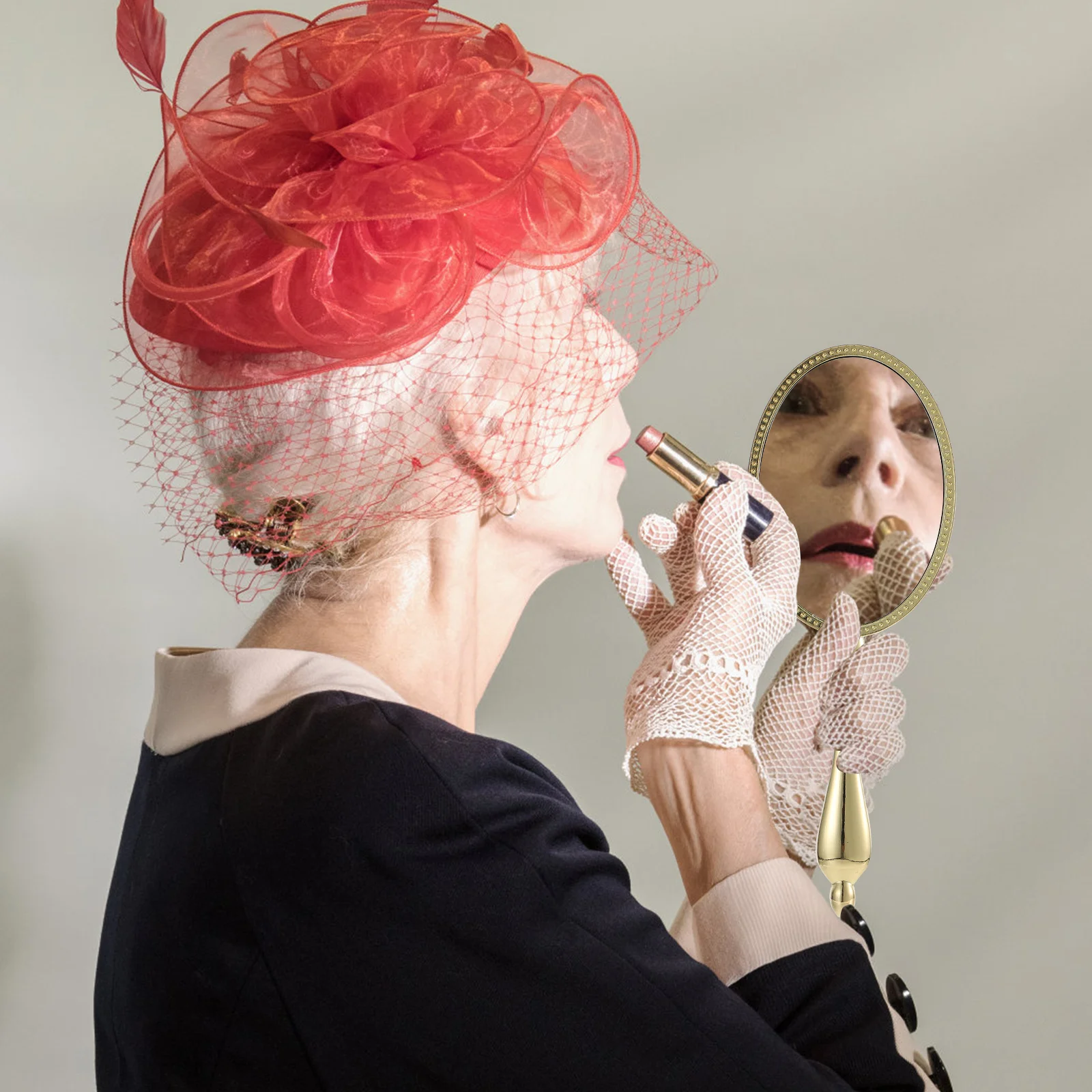 ヴィンテージハンドヘルドメイクアップミラー プレミアム亜鉛合金 軽量ポータブルトラベルコンパクトハンドミラー 女性用