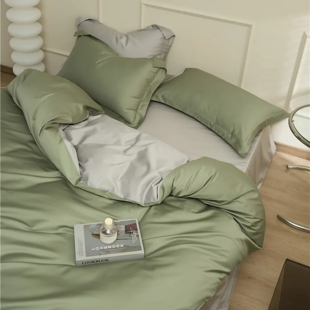 Cotton Solid Color Two Tone 4 Piece Bed Sheet Set Fitted Flat Sheet Pillowcases