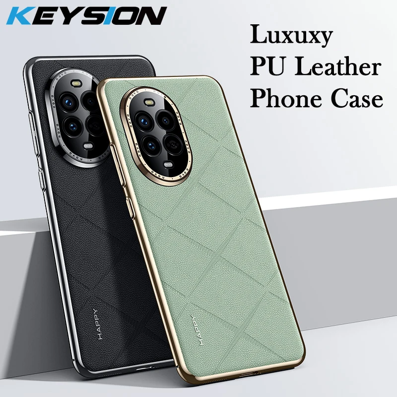 KEYSION Luxury Grid Pattern PU Leather Case for Huawei nova 13 Pro Plating Hard PC Shockproof Phone Cover for Huawei nova 13 Pro