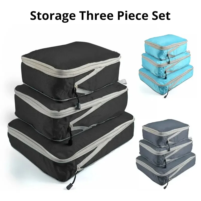 

3Pcs/set Black/Blue/Grey Compressible Travel Storage Bag Portable Large Capacity Storage Bag Suitcase Luggage Packing Cubes Cart