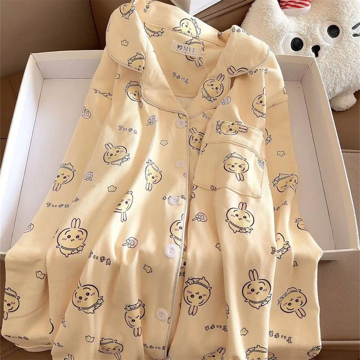 For Chiikawa Pajamas Set Women Autumn Winter Fleece Thickened Warm Kawaii Loungewear Home Sleepwear for Girls Students Gift - view 3