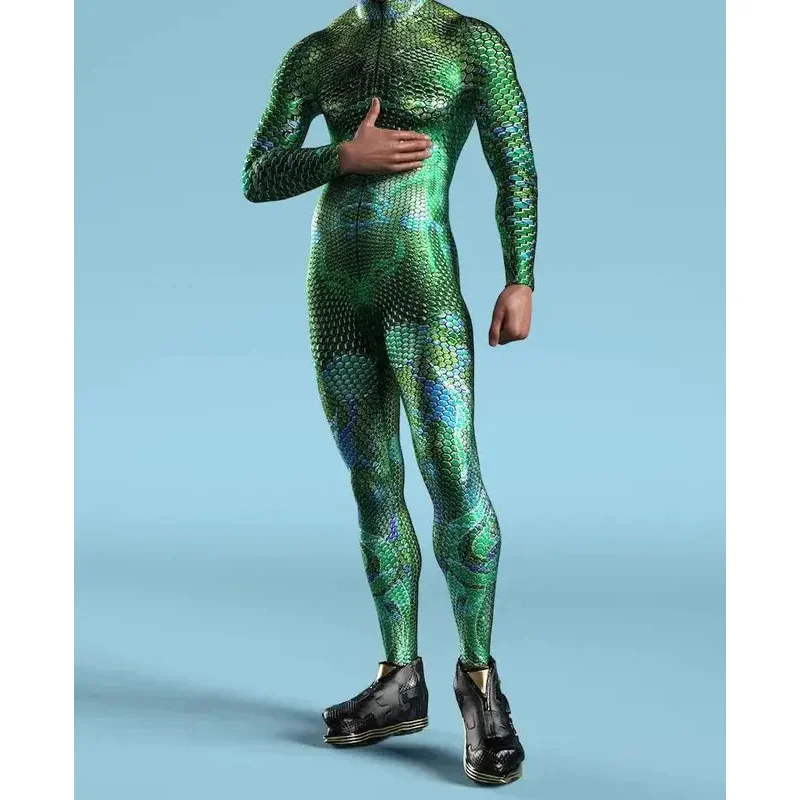 Multicolour Fish Scale Armour Jumpsuit Cool Cosplay Bodysuit Steampunk Costume Performance Party Shows Men Diving Zentai Suit