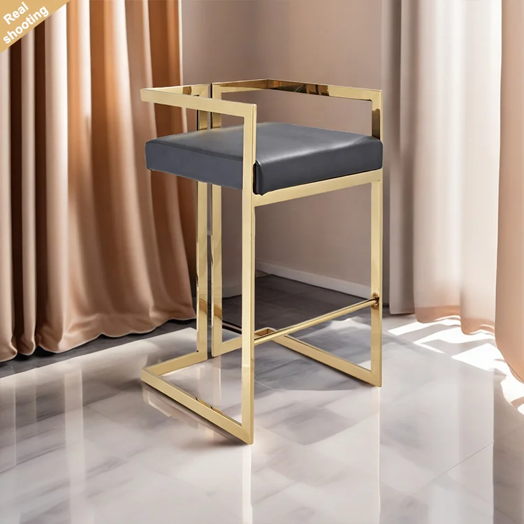 

Factory Direct Modern PU Leather Stainless Steel Bar Stool High Chair Gold Metal Bar Stools For Bistro Club Cafe