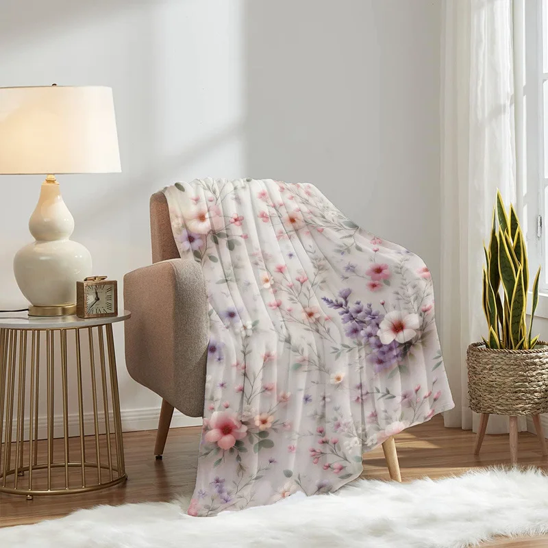 1pc Pink Floral Pattern Flannel Blanket, Lightweight Soft Throw, Gift Blanket for Family And Friends. Birthday Gift