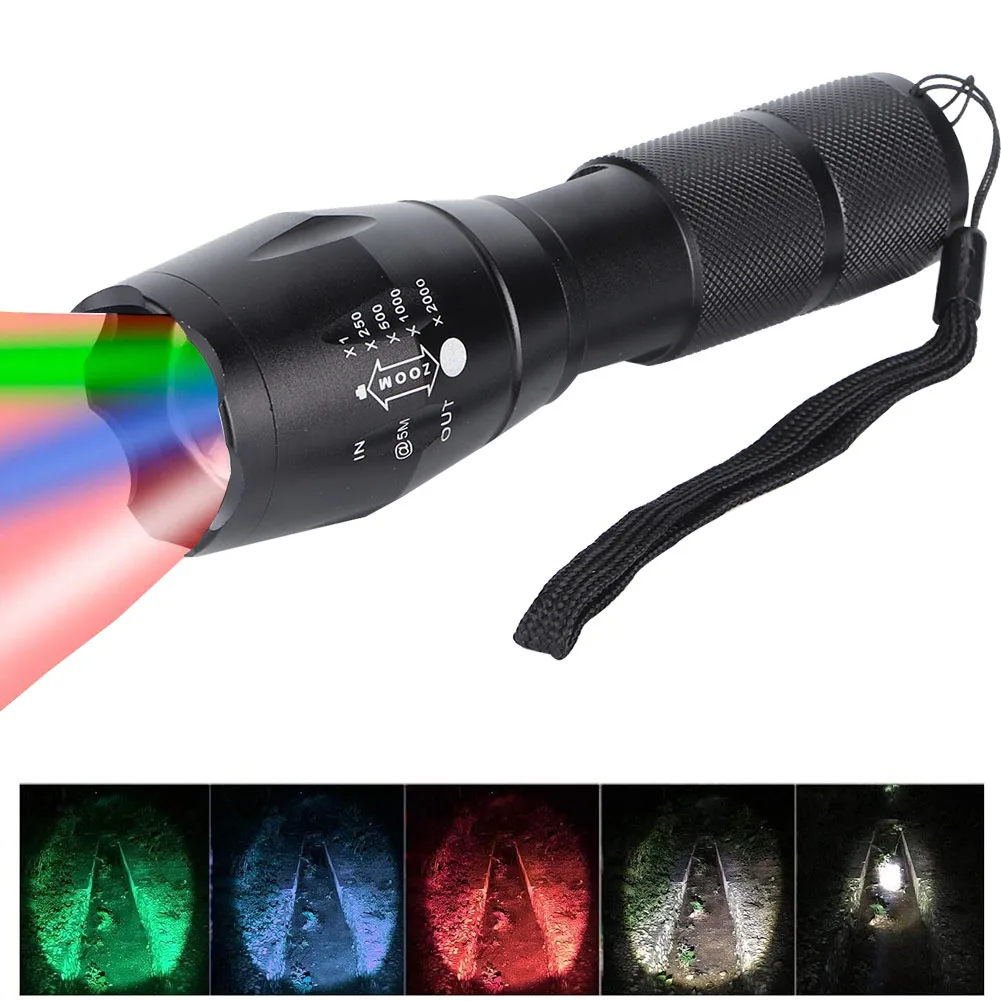 Meerkleurige zaklamp RGBW 4-kleuren in 1 LED-zaklamp Telescopische zoombare zaklamp Waterdicht buitenkampeerlicht