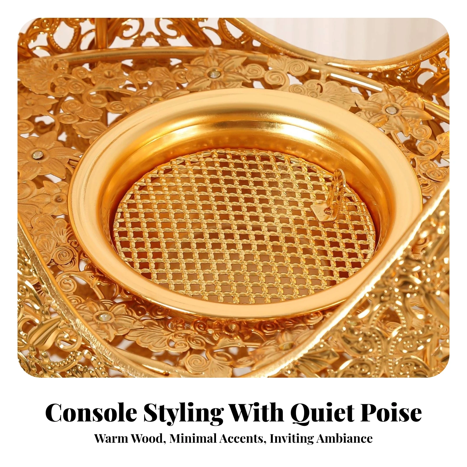 Floor Incense Burner Gold-Tone Metal Incense Burner Censer Openwork Decor Perforated for Living Room, Entryway