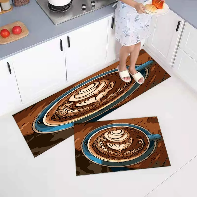 

Kitchen Coffee Machine Coffee Cup Pattern Kitchen Rug Anti-slip Oil-proof Dirt-resistant Washable Mat Christmas Exclusive Carpet