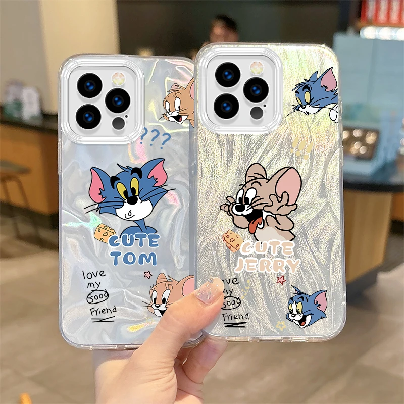 New T-Tom And J-Jerry Couple Gradient For iPhone 16 Pro Max Case 15 14 13 12 11 8 7 Pro Max Plus XS XR Hard Dustproof Back Cover